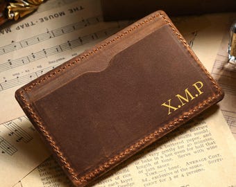 Benutzerdefinierte Lederkartenhalter mit geprägten Initialen, personalisierter Visitenkartenhalter aus Leder, Geschenk für Männer oder Frauen