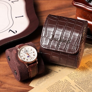 Dark Brown Watch Travel Case, Watch Roll For 3 Watches, Personalized Leather Watch Roll, Groomsmen Gift, Gift For Him, Father&#39;s Day Gift
