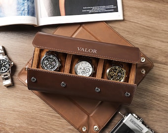 Individuelle Uhrenbox, Uhrenrolle für 3 Uhren, Personalisierte Uhrenbox aus Veganem Leder, Groomsmen Geschenke, Geschenk für Ihn, Vatertagsgeschenk