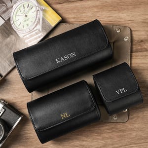 Gepersonaliseerde veganistische leren horlogedoos, horlogerol voor 3 horloges, aangepaste horlogereisetui, cadeaus bruidsjonkers, cadeau voor hem, Vaderdagcadeau
