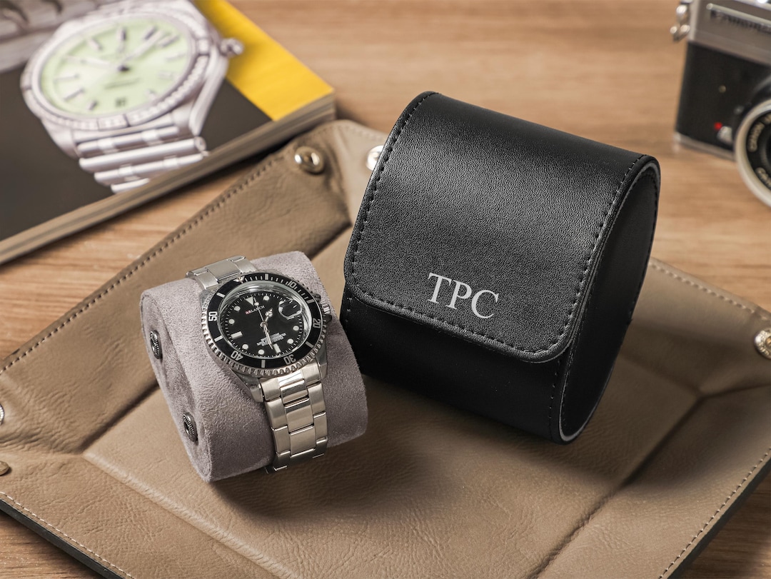 Custom Watch Shell Personalized Black PU Leather Watch Box, Watch Roll for 3 Watches ...