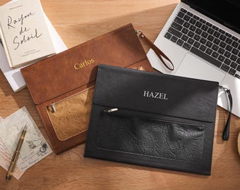 Benutzerdefinierter Initialen / Name Reisedokument-Organizer, personalisierter A4-Leder-Dateiordner, Dokumentenhülle für Arbeit, Bürogeschenk, Geschenk für Männer / Frauen