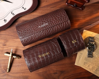 Uhrenrolle für 3 Uhren, Uhrenrolle aus dunkelbraunem Leder, Uhrenetui aus Leder, Trauzeugen Geschenk, Geschenk für Ihn, Vatertagsgeschenk