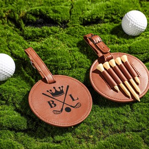 Personalized Golf Tee Holder, Engraved Leather Golf Bag Tag Gift with Golf Tees, Custom Golf Accessories, Groomsmen Gifts,Golf Gift For Men
