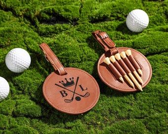 Personalized Golf Tee Holder, Engraved Leather Golf Bag Tag Gift with Golf Tees, Custom Golf Accessories, Groomsmen Gifts,Golf Gift For Men