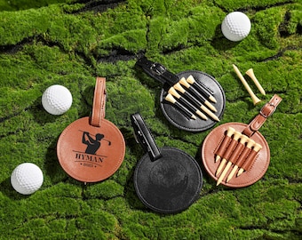 Engraved Leather Golf Bag Tag Gift with Golf Tees, Personalized Golf Tee Holder, Custom Golf Accessories, Groomsmen Gifts,Golf Gift For Men