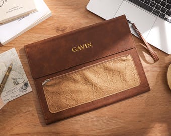 Personalized A4 Leather File Folder, Custom Initials/Name Travel Document Organizer, Document Case For Work, Office Gift, Gift for Men/Women