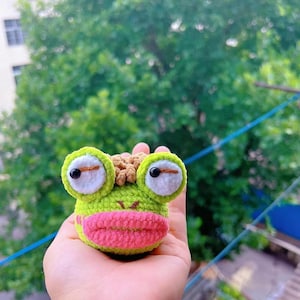 Funny Crazy Green Frog with bulging eyes Crochet Pattern, Meme Inspired Judgy Frog Toy Easy Tutorial, Amigurumi PDF For Download 13825AT1