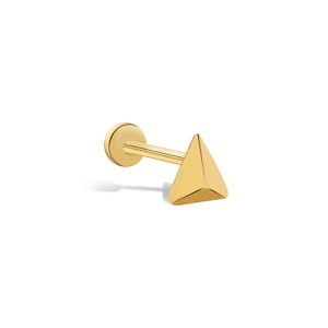 14K Gold Prism Stud Earring • Geometric Design Cartilage Earring with Screw Back • Flat Back Triangular Piercing • Jewelry for Girlfriend