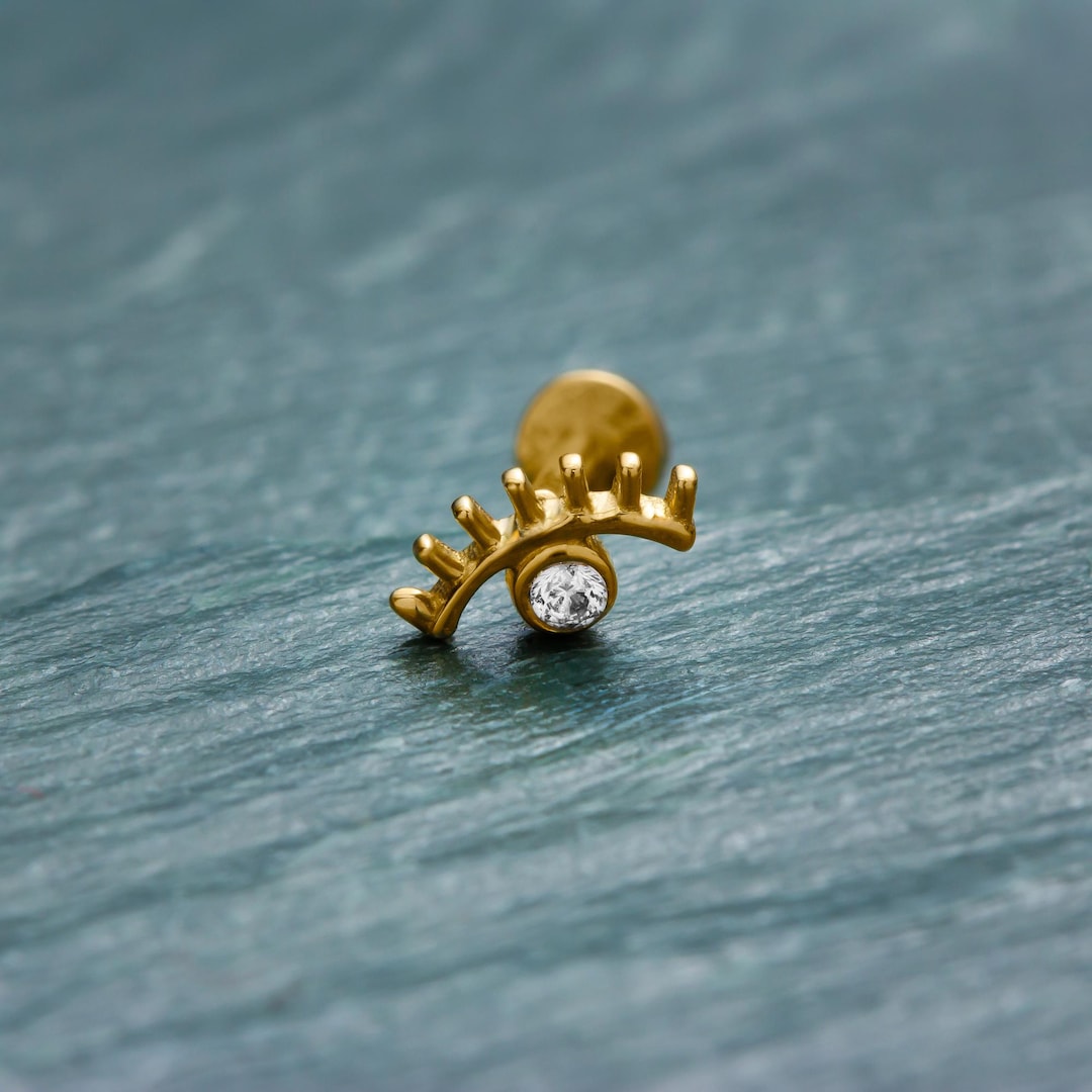 Internally Threaded Eyelash Stud Earring • 14K Evil Eye Stud With ...