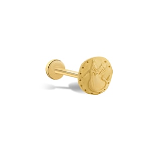 14K Solid Gold Mermaid Stud Earring • Screw Flat Back Jewelry for Cartilage • Internally Threaded Piercing Jewelry • Minimalist Disc Earring