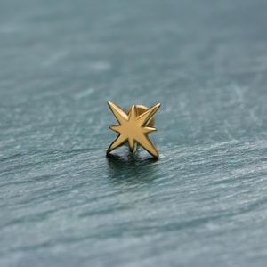 Piercing minimalista de estrella del norte en oro de 18 g • Pendiente de estrella con cierre de rosca, pendiente de cierre seguro con parte trasera plana, joyería para trago en oro macizo de 14 quilates