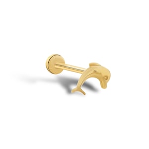 Schraube flache Rückseite Delphin Ohrstecker • 14K Solid Gold Delphin Ohrring für Tragus • Tier Piercing Schmuck • Geschenk für Delphin-Liebhaber-Frauen
