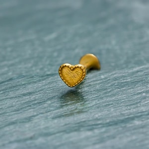 Dainty Heart Stud Earring in 14K Gold • Screw Flat Back Stud Earrings for Tragus • Internally Threaded Solid Gold Piercing Jewelry for Women