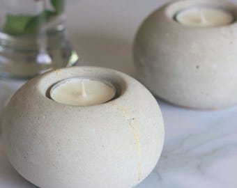 FAULTLINE - Concrete Kintsugi Tealight Holder - Japandi Industrial Cement Candle Bowl