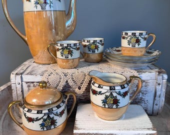 Antique 1910 Old Noritake 15-piece Turquoise Blue Tea Set With