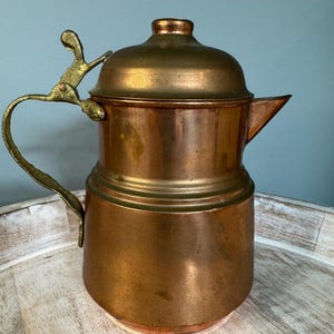 Vintage  Copper and Brass Teapot | Vintage Copper Turkish Tea Kettle