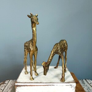 Vintage Solid Brass Giraffe Figurines Set | MCM Boho Animal Decor