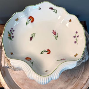 Vintage Tiffany & Co Limoges France Tiffany Garden Shell Shaped Porcelain Serving Bowl | Floral Butterfly Dish | Farmhouse  | Mother's Day
