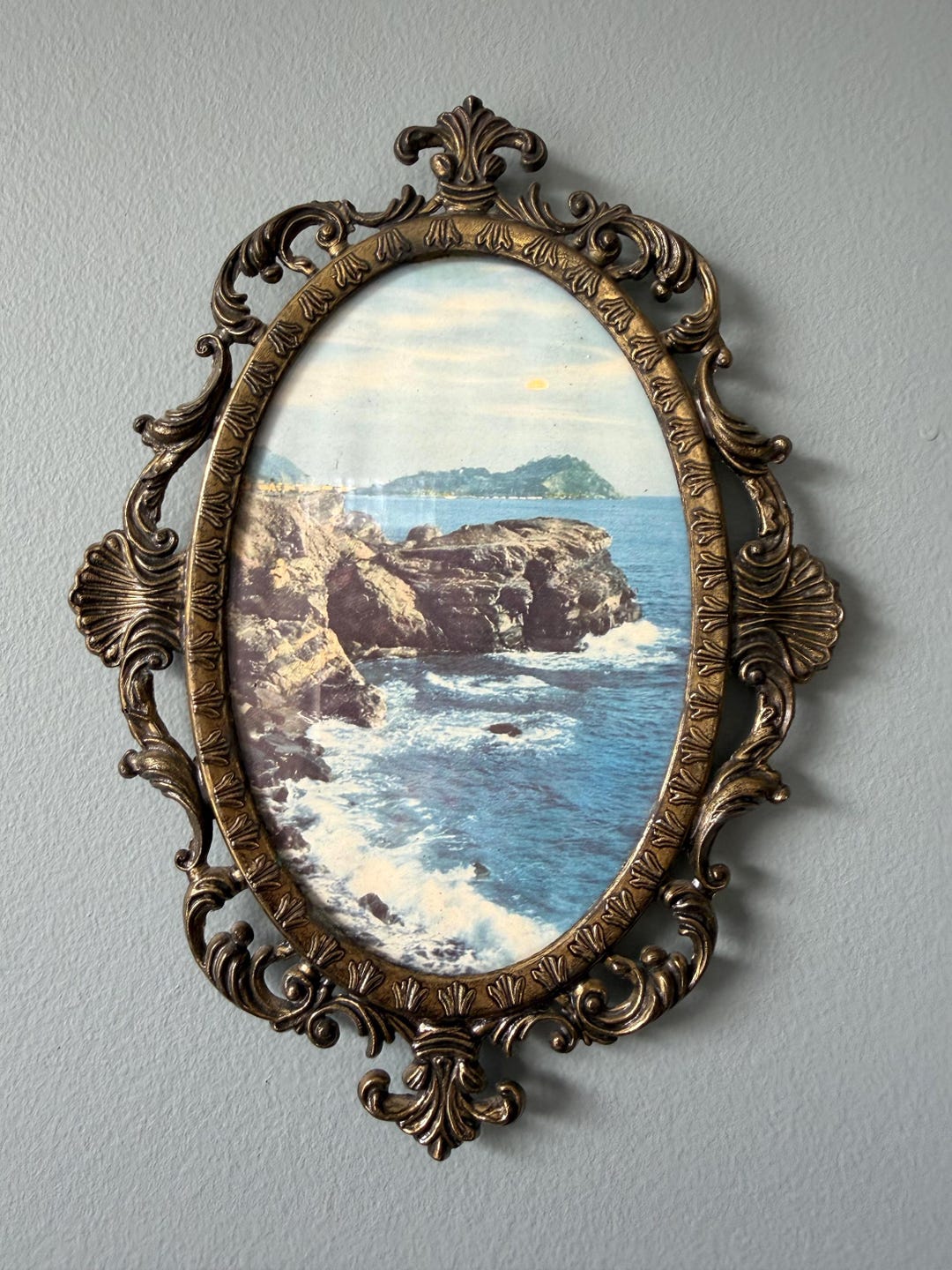 Vintage Italian Brass Oval Picture Frame | Ornate Rococo Style Made in ...
