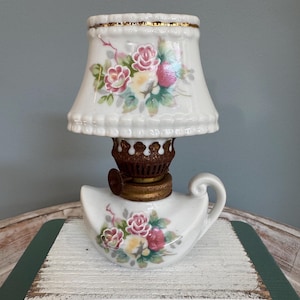 Vintage Miniature Porcelain Floral Oil Lamp Made in Japan | Vintage Oil Lamp