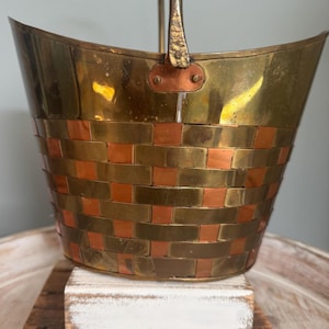 Vintage Copper and Brass Weaved Basket | Copper and Brass Bucket | MCM Decor