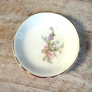 Vintage Antique Floral Porcelain Butter Pat Dish Gold Trim Scalloped Edge | Victorian Farmhouse Boho Decor