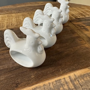White Porcelain Rooster Napkin Rings | Rooster Decor| Farmhouse Decor