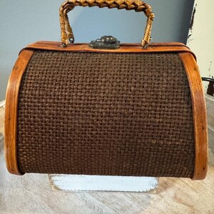 Vintage Holz gewebte Korbgeflecht Clutch | Vintage Handtasche aus Holz | Retro | Boho | Vintage Accessoires