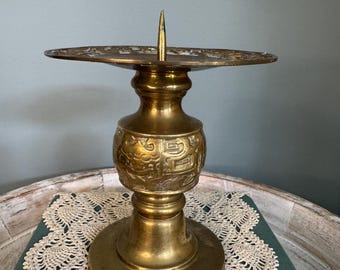 Candelabro asiático de latón vintage - Candelabro de mediados de siglo