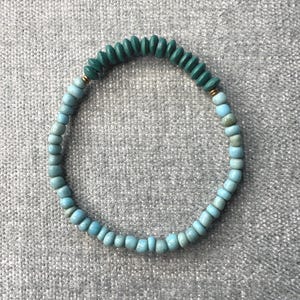 Java Glass and Wood Beaded Bracelet Stretch | Turquoise Layering Bracelet | Minimalist Boho Stack Jewelry