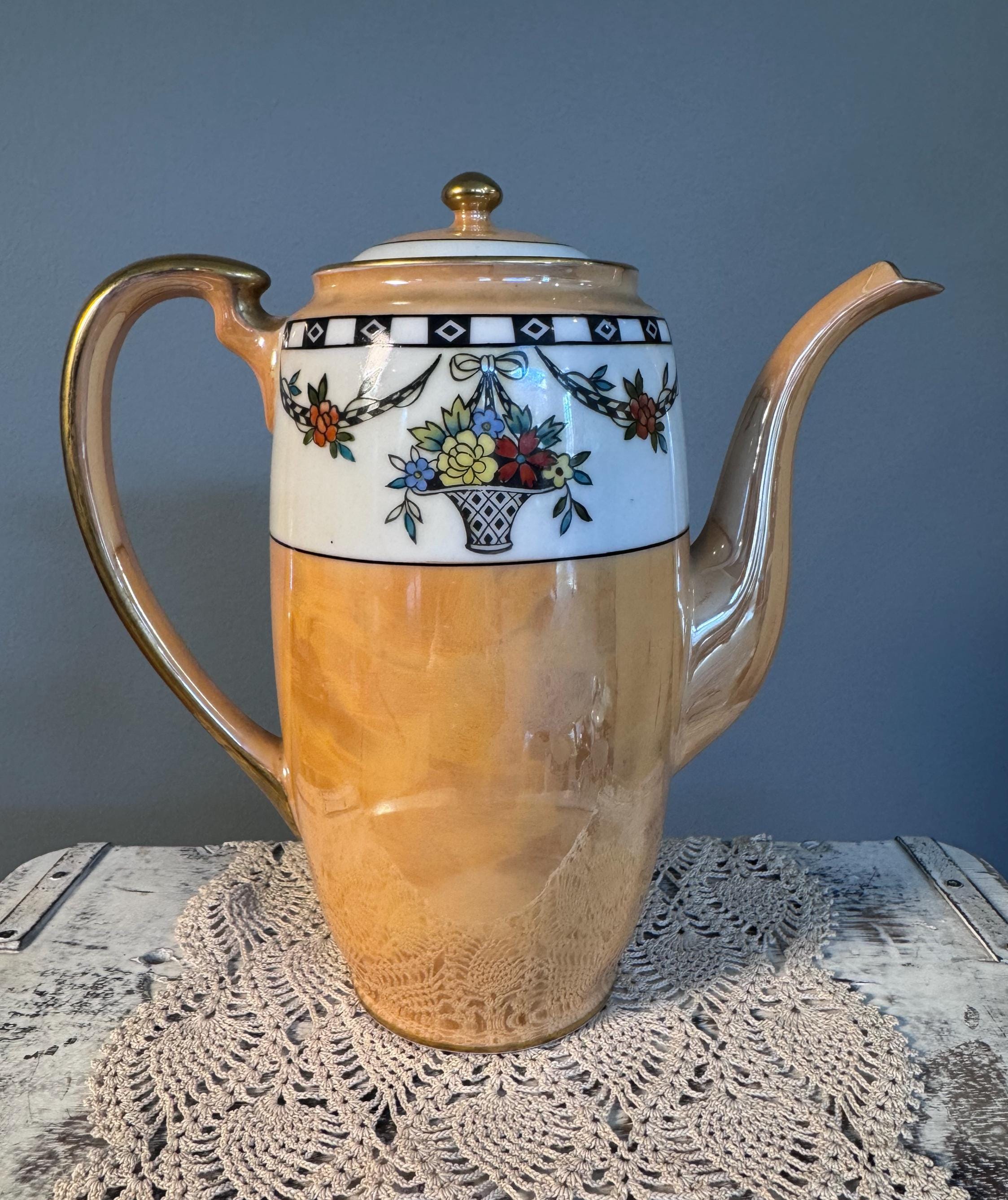Vintage Noritake Demitasse Lusterware Tea Set Japan Peach Lustre