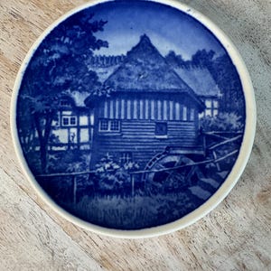Royal Copenhagen Blue and White 2010 Plaquette No. 82, Kaleko Mill in Faaborg, Denmark  3&quot; Plate | Vintage Collectible Plate