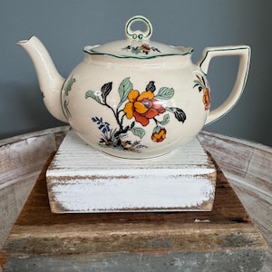 Vintage Royal Ivory John Maddock & Sons LTD England Rego Shape Teapot |  Vintage Floral Ceramic Teapot | MCM Vintage Teapot | Rare Find