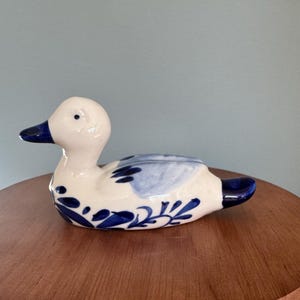 Vintage Hand-Painted Delft Ceramic Blue and White Duck | Vintage Dutch Pottery