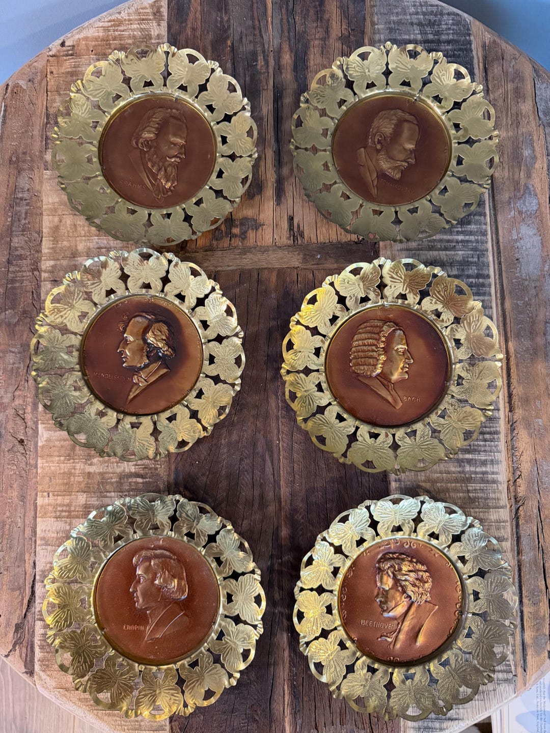 Vintage Brass and Copper Wall Art | Embossed Musical Composers Portrait ...