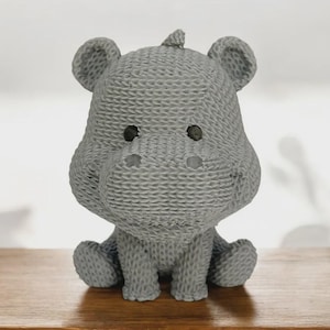 Hippopotame tricoté imprimé en 3D - Jolie figurine hippopotame ou ami de bureau - Couleurs personnalisées - Petites et grandes tailles