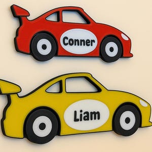 Letrero de coche de carreras personalizado: decoración para habitación infantil impresa en 3D