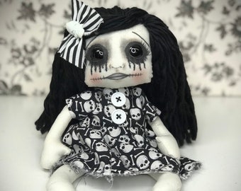 Gothic doll Tessa OOak/Goth/glass eyes/creepycute/rag doll/Horror/Tattered/Handmade/gift /Holliday/Art doll/raggedy/Ghost doll/cloth doll