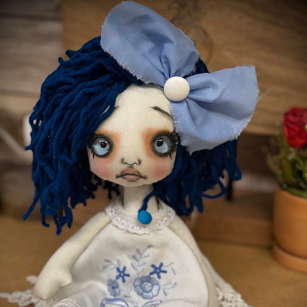 Gothic Raggedy Doll CELESTE OOak/Glass follow me eyes/creepycute doll/Horror doll/Tattered/Handmade doll/gift/Rag doll/ Cloth doll/Holiday/