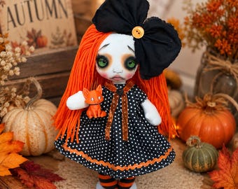 Gotische lappenpop AMBER OOak/woondecoratie/glazen ogen/griezelige schattige pop/handgemaakte pop/kunstpop/stoffen pop/herfst/herfst