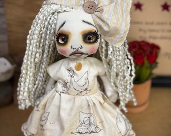 Gothic Raggedy Doll JILL/OOak doll/Home decor/cute/follow me eyes/creepycute doll/Handmade doll/Rag doll/Cloth doll/unique/Holiday gift