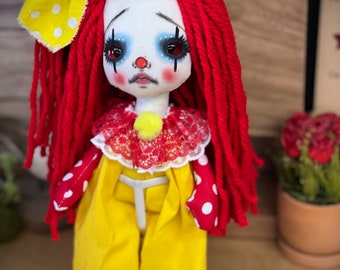 RESERVE Gothic Raggedy CLOWN Doll RUBY McDOWEL OOak/Home decor/glass eyes/creepycutedoll/Handmade doll/Rag doll/Cloth doll/unique/Holiday