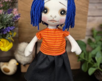 Gothic raggedy Mini Me Coraline Doll Painted/ooak/rag doll/rag doll/collectible/Art Doll/Everyday decor/button eyes/creepy cute doll/Holiday