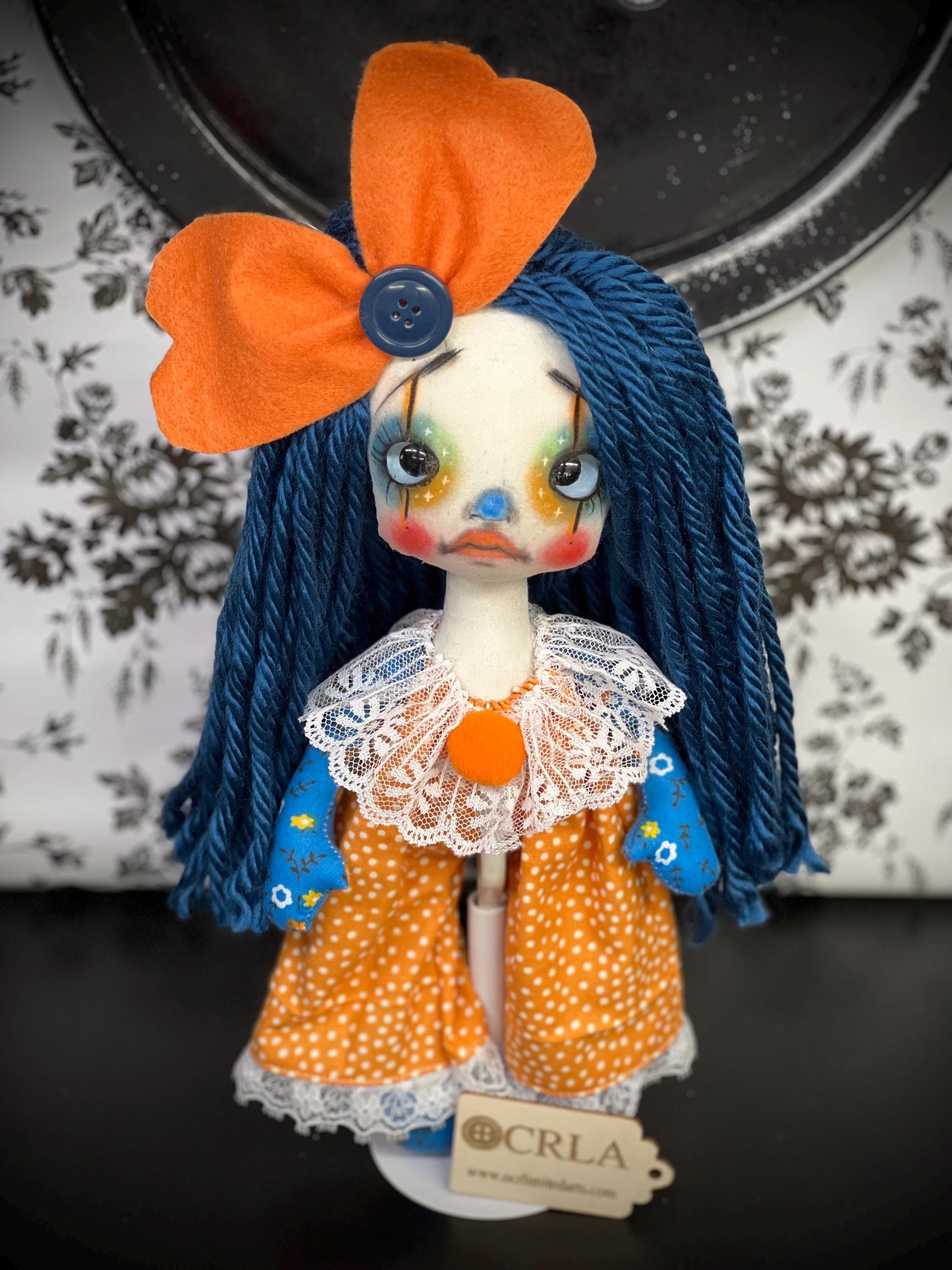 Gothic Raggedy Clown doll AURA OOak/Glass follow me eyes/creepycute doll/art doll/Tattered/Handmade/Rag doll/Cloth doll/goth doll/summer