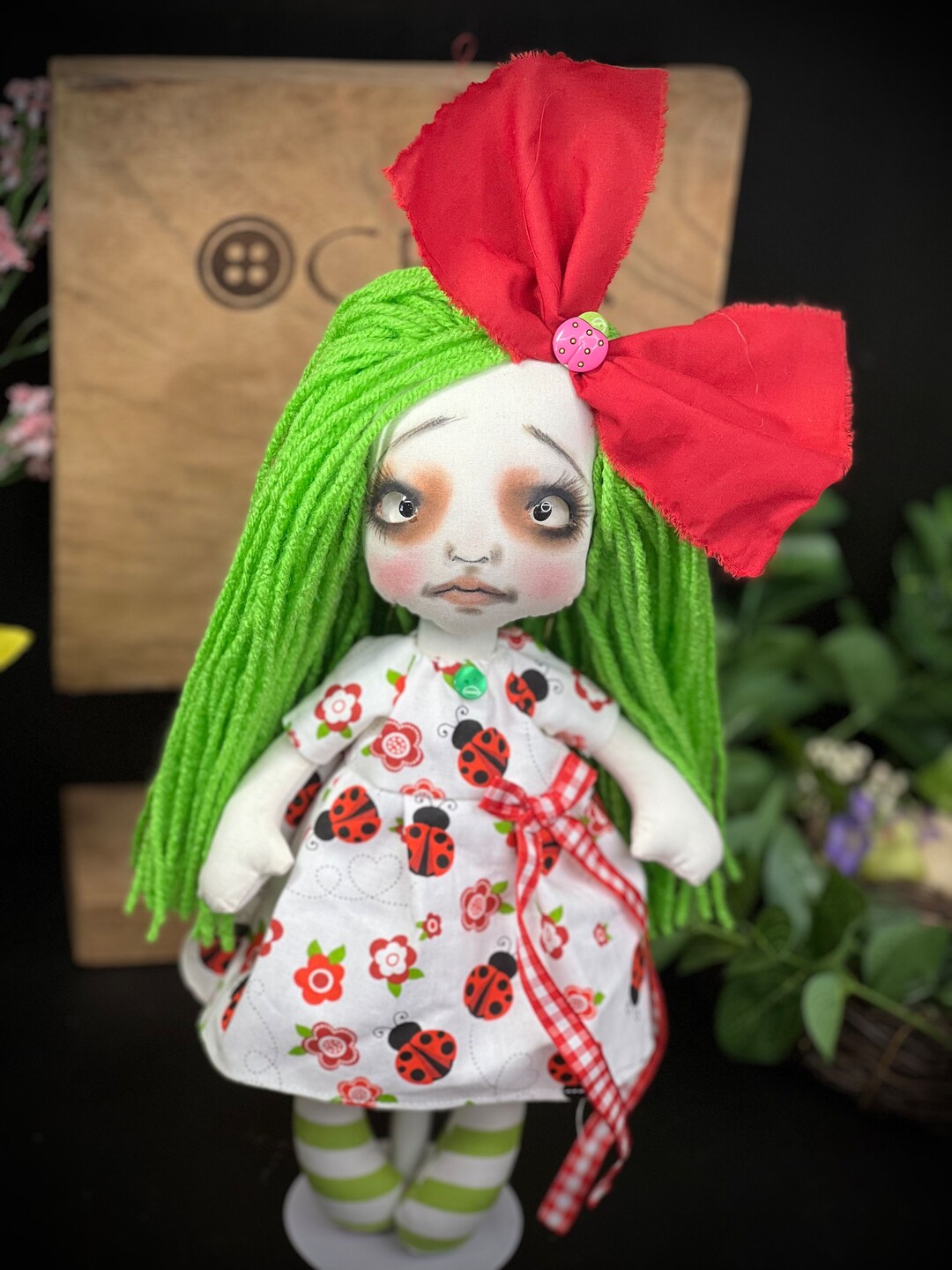 Gothic Raggedy Doll MONA Ladybug Ooak/home Decor/cute/follow Me Glass ...