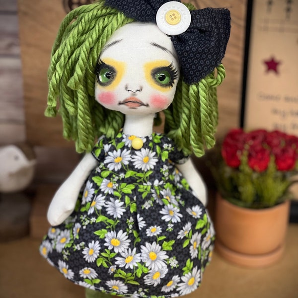 Gothic Raggedy Spring Summerr doll DAISY OOak/Home decor/cute/follow me glass eyes/creepycute doll/Handmade/gift/Rag doll/Cloth doll/Holiday