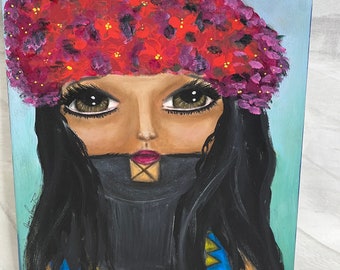 Original Whimsical EMBERA girl native Panamanian home decor big Eye hand painted collectible whimsy acrylics 9x12 ORIGINAL