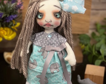 Gothic Raggedy Spring doll SAM OOak/Home decor/cute/follow me glass eyes/creepycute/Handmade/gift/Rag doll/Cloth doll/unique/Holiday/Summer