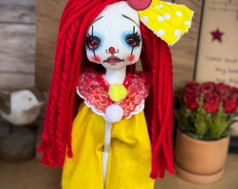 RESERVE Gothic Raggedy CLOWN Doll RUBY McDOWEL OOak/Arredamento per la casa/occhi di vetro/creepycutedoll/Bambola fatta a mano/Bambola di pezza/Bambola di stoffa/unico/Vacanza